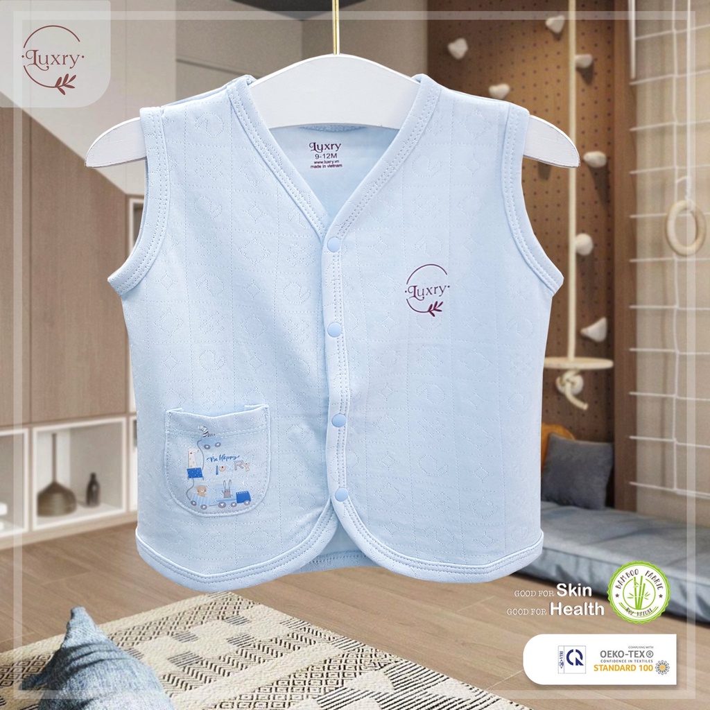 Áo khoác ngoài ghi lê Luxry chất vải sợi tre 2 lớp đáng yêu, mềm mịn cho bé từ 9 tháng đến 5 tuổi