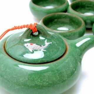 Bộ Ấm Trà Men Ngọc Cá 3D