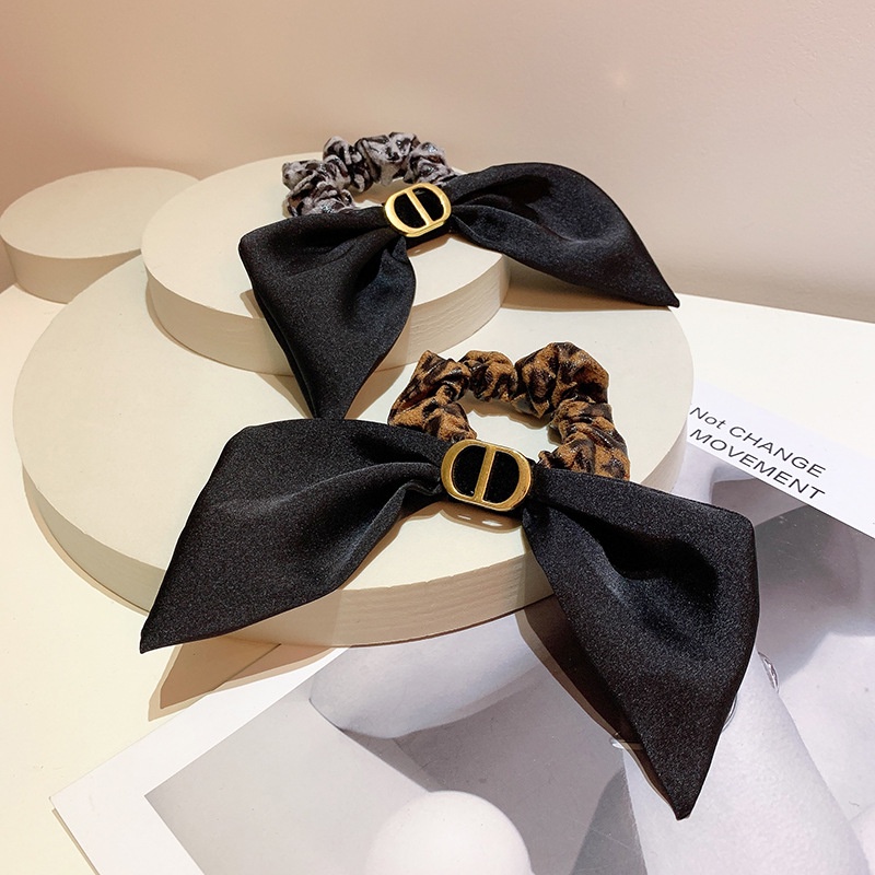 Dây cột tóc da PU thắt nơ họa tiết da báo phong cách cổ điển thời trang