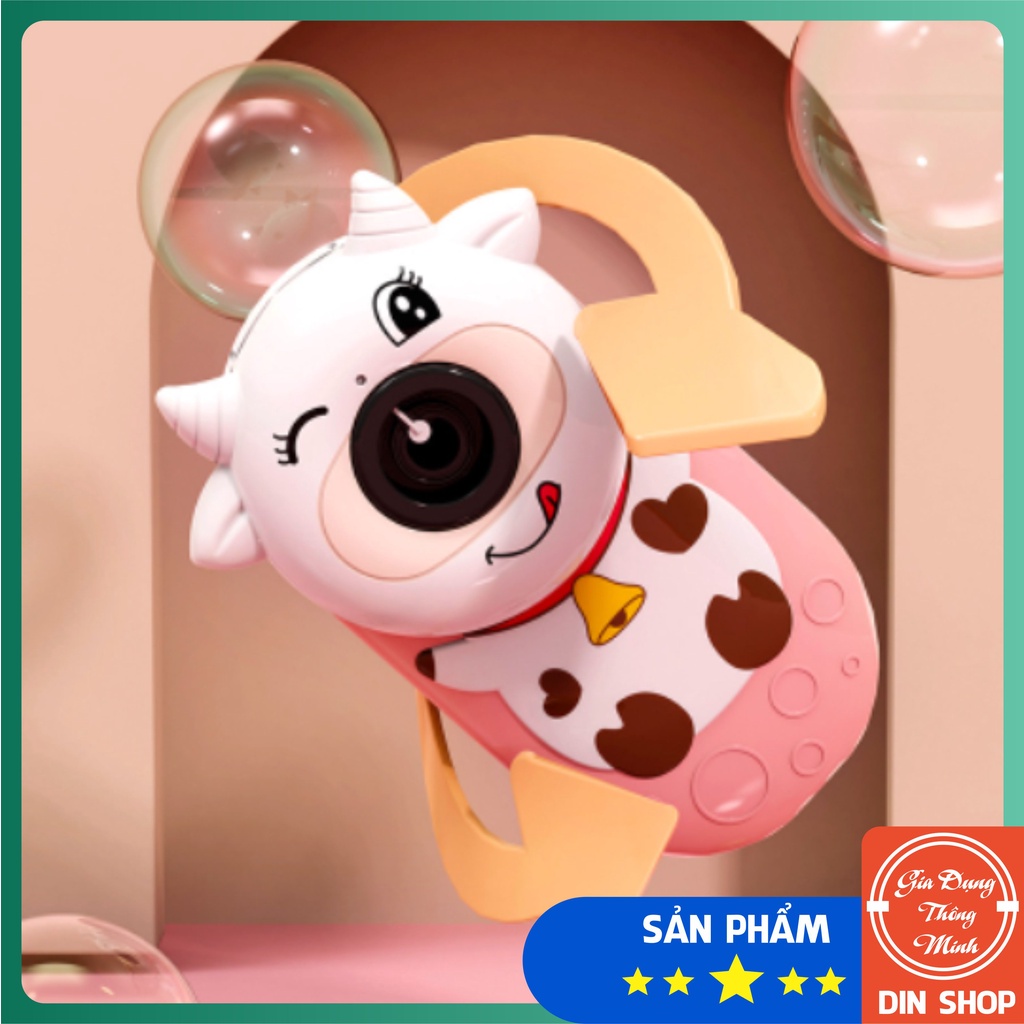 Máy thổi bong bóng tự động có đèn có nhạc 💖SIÊU CUTE💖 Máy ảnh bong bóng hình thú đáng yêu kèm xà phòng và dây đeo DIN