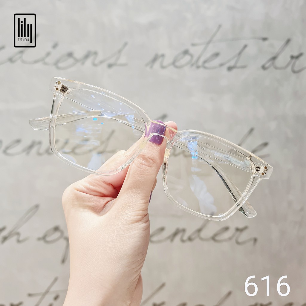 Kính cận nam nữ Lilyeyewear mắt kính vuông to chắn bụi đi đường chống ánh sáng xanh 616