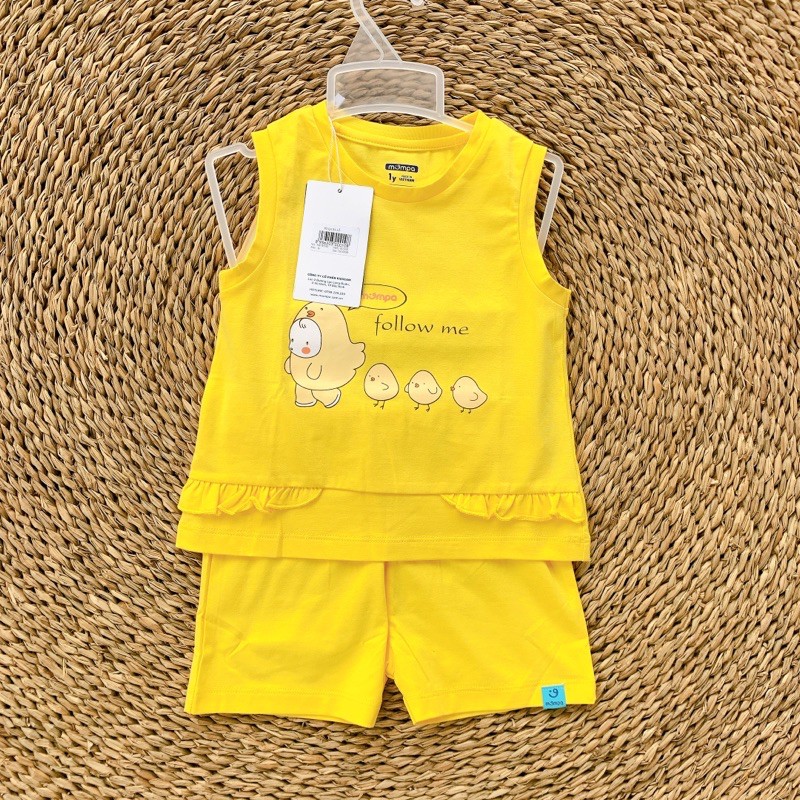 Bộ ba lỗ bèo cotton bé gái Mompa