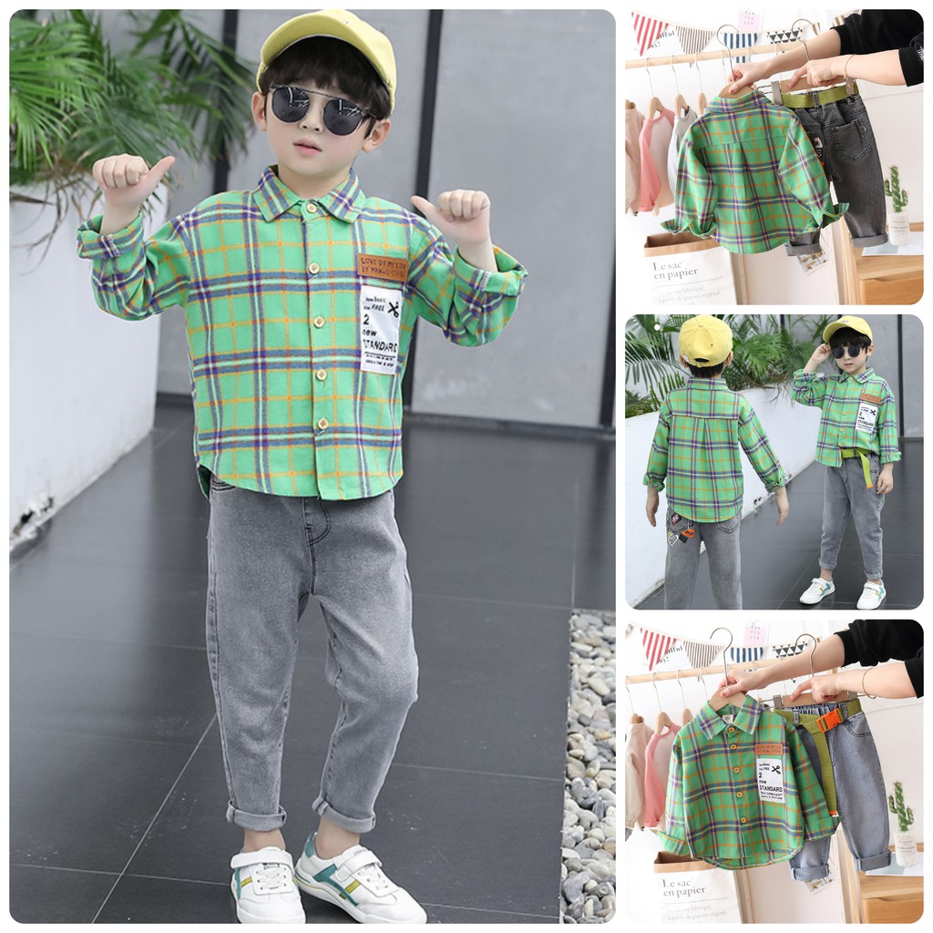 [XẢ KHO] BS50⚡Size80-120 (6-21kg)⚡Đồ bộ cho bé trai - Áo sơ mi + Quần jean cho bé⚡HÀNG QUẢNG CHÂU⚡