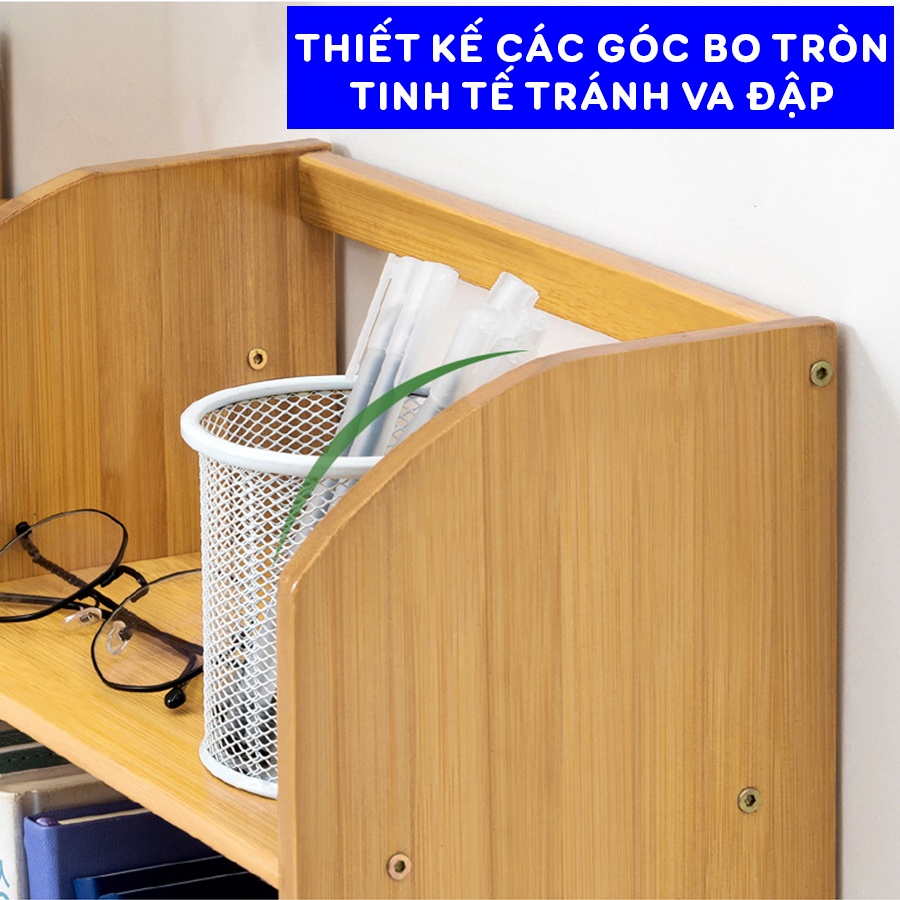 Giá kệ để sách, hồ sơ, đồ dùng để bàn bằng gỗ tre cao cấp Vango V32 Cho văn phòng, sang trọng, tiện lợi