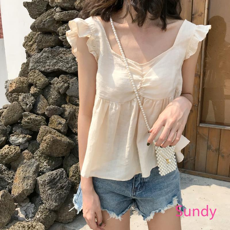 Áo Sát Nách Dáng Rộng Phối Dây Rút Thời Trang Mùa Hè Hàn Quốc Cho Nữ
