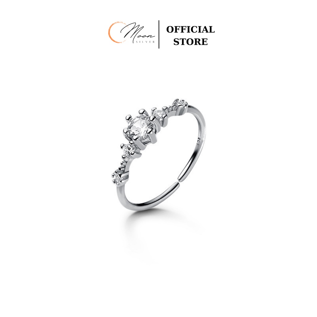 Nhẫn bạc nữ tươi trẻ nạm đá 6 móng, nhẫn nữ đính đá Cateria Ring sang trọng freesize Moon silver MS404