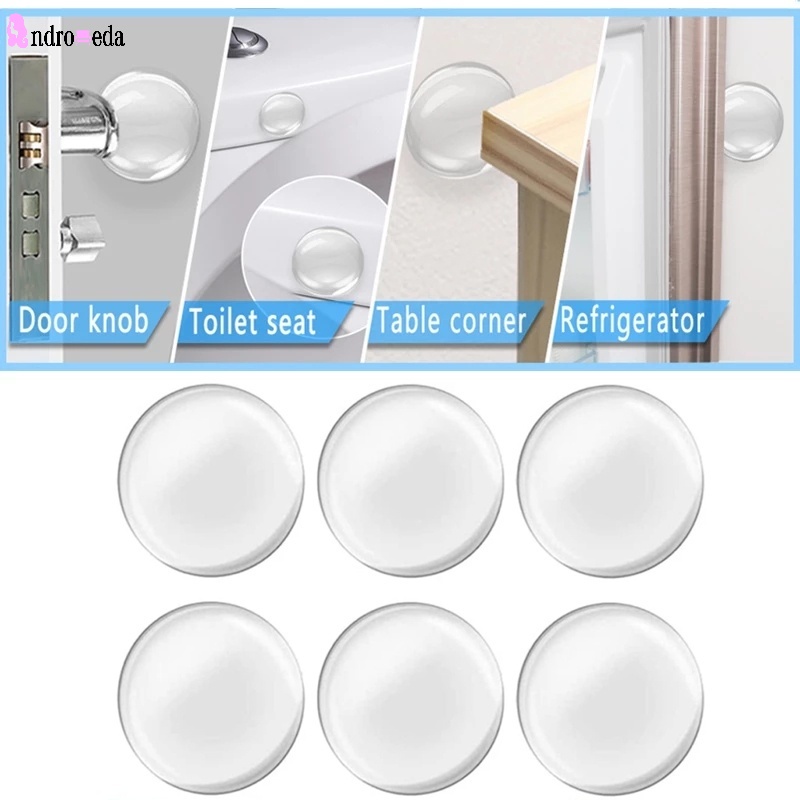 Set 6 Miếng Silicon Mềm Trong Suốt Dán Tường Bảo Vệ Tay Nắm Cửa Giảm Tiếng Ồn