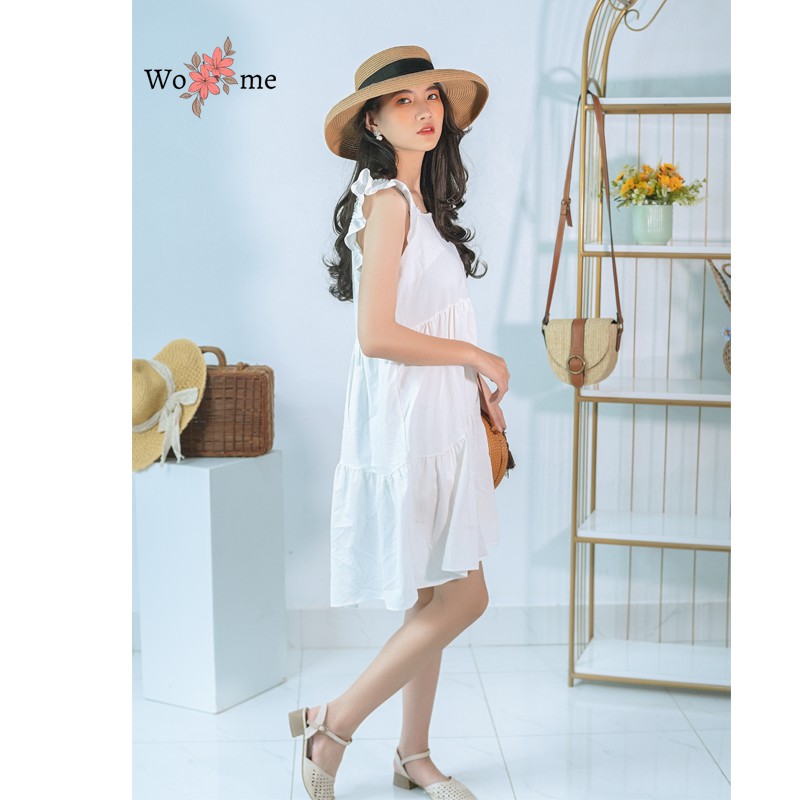 Váy babydoll vải đũi cổ vuông cánh tiên dáng xòe suông đầm đi biển, đi chơi, đi làm hàng cao cấp VBD