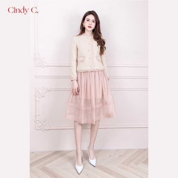 Áo Khoác Dạ Tweed Porky CINDY C Màu Kem Sang Chảnh S21889