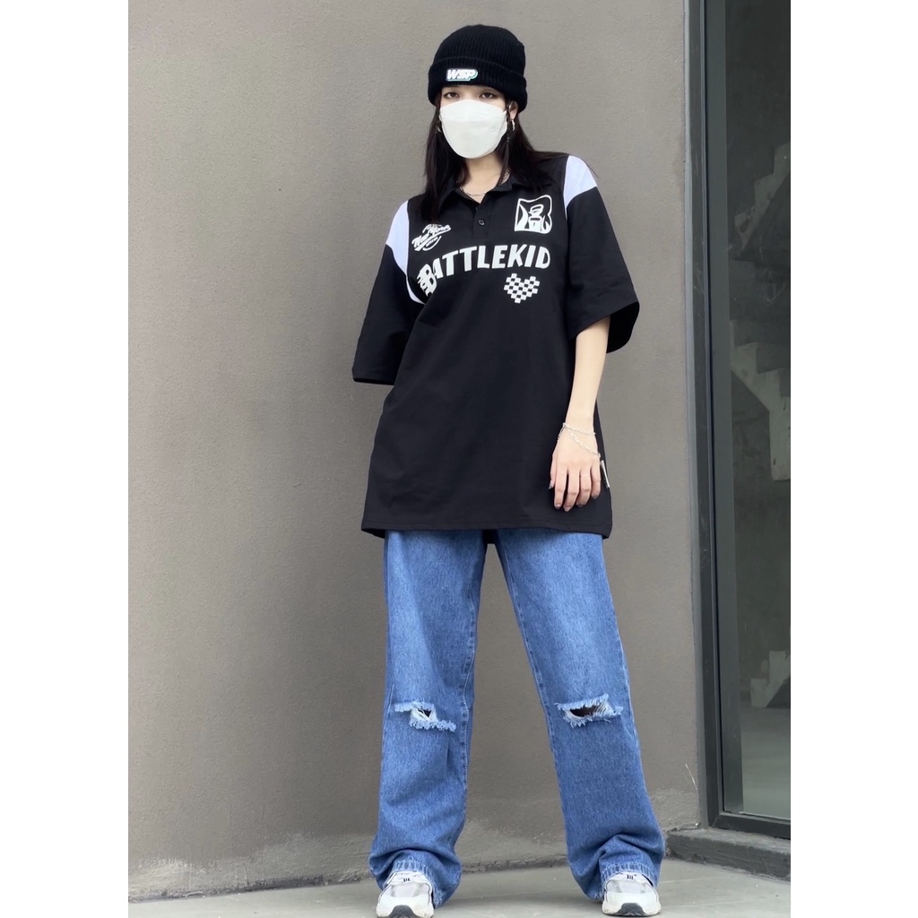 Áo thun Polo BATTLEKID form rộng unisex nam nữ - áo polo oversize có cổ local brand