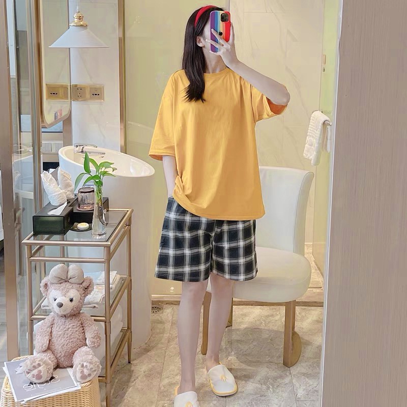 Đồ bộ Bigsize nữ đồ mặc nhà trơn caro cotton thoải mái thoáng mát BC23