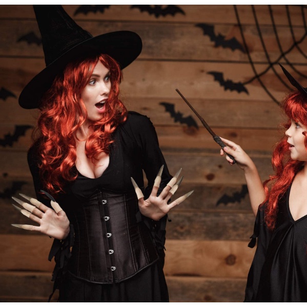 Bộ 10 Móng Tay Giả Hóa Trang halloween Hình Vuốt Ma Cà Rồng Màu Đỏ Đen