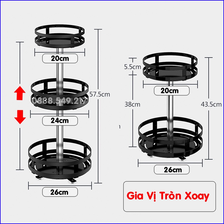 Kệ Đựng Gia Vị Xoay 360 Độ 2 Tầng, 3 Tầng, Kệ Để Đồ Nhà Bếp Thông Minh Dáng Tròn