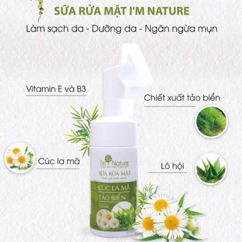 Sữa Rửa Mặt Đầu Cọ Cúc La Mã Tảo Biển Giúp Sáng Da Ngừa Mụn Im Nature 100ml