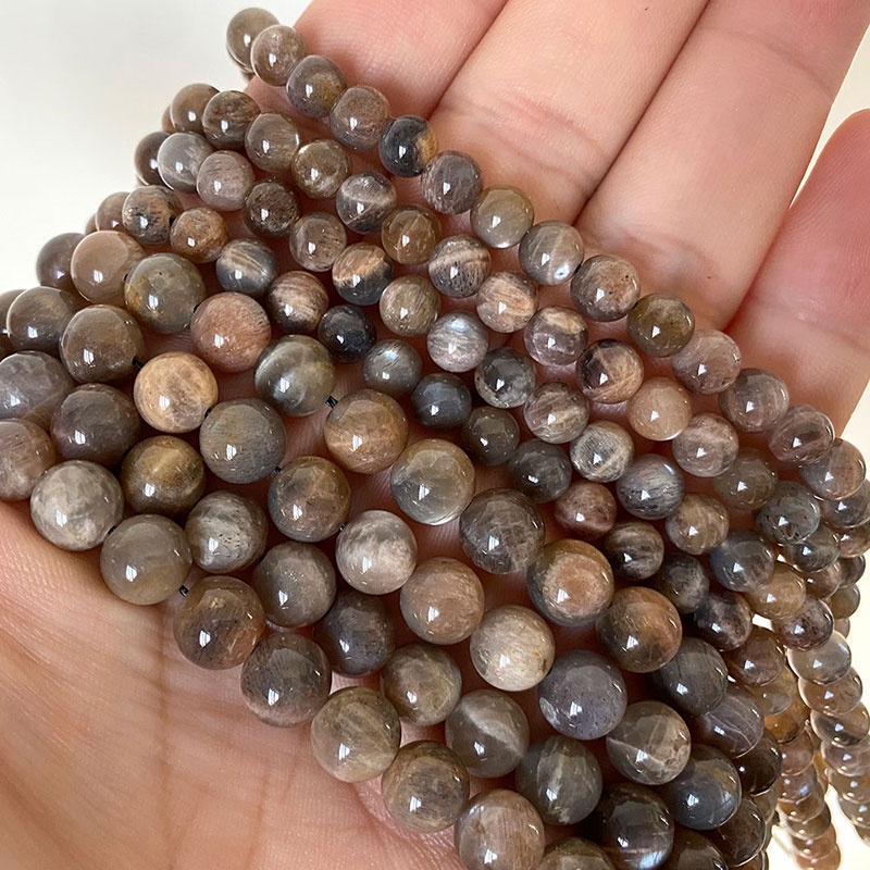 Fine 100% Tự Nhiên Đen Đá Mặt Trời Rời Tròn Đá Quý Hạt Đá Trang Sức Làm Vòng Tay DIY Vòng Cổ 4 / 6 / 8 / 10 / 12MM 15 ''