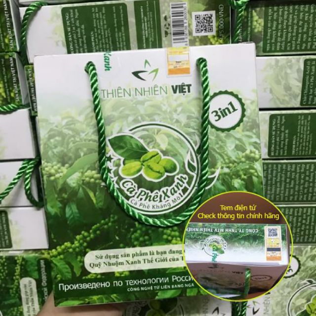 Cà Phê Xanh cam kết chính hãng có tem điện tử Thiên Nhiên Việt Giá sỉ (Hộp 10 gói)