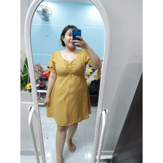 Bigsize Đầm caro vàng