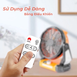 Quạt tích điện đa năng  tích hợp sạc dự phòng, có điều khiển, đèn led chiếu sáng