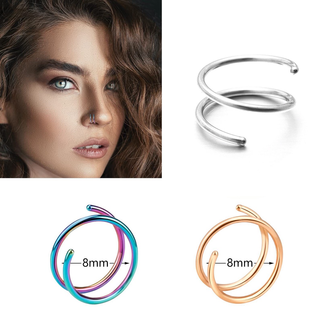 Khuyên Mũi Đôi / Tròn / Xoắn Ốc Bằng Thép Không Gỉ Thời Trang Punk Cho Nam Và Nữ