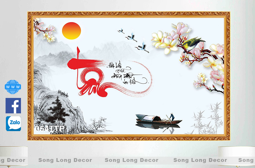 Tranh Dán Tường Chữ Tâm- SL54TP-Tranh 3d Thư Pháp - Song Long Decor