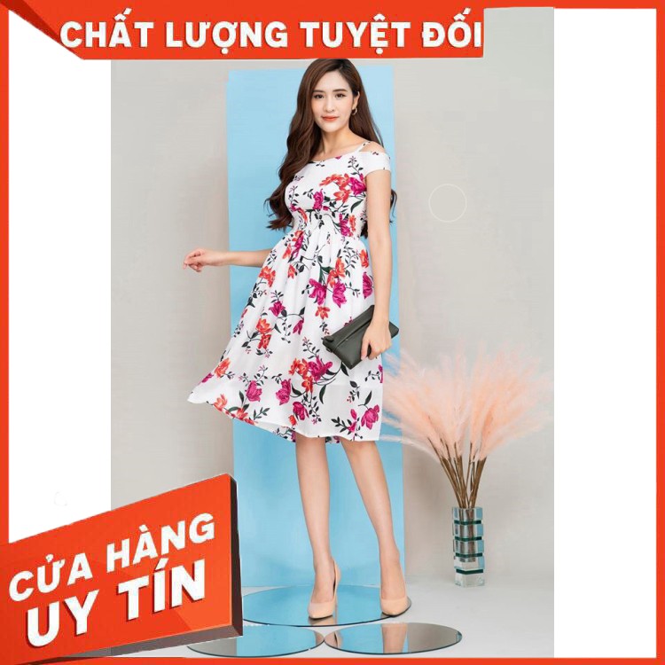 (Lịch thiệp/Sang trọng) Đầm lụa hoa hở vai SEFA FASHION - SFD19223932 (Đẹp nhất, dễ thương) (Giá tốt/Hot)
