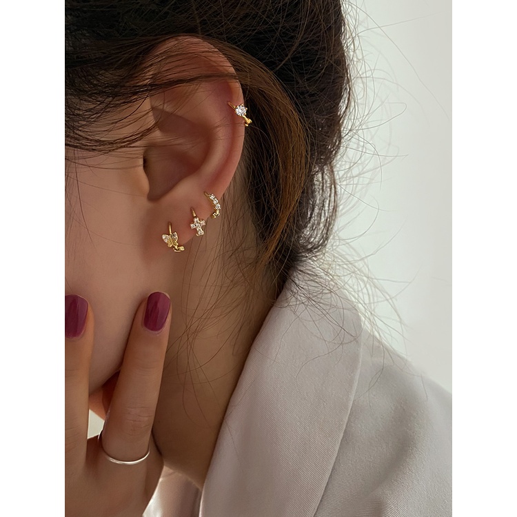 Bộ Khuyên Tai Tròn Mạ Vàng/Bạc Đính Đá Zircon Đơn Giản Dành Cho Nữ