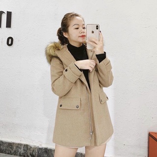 Áo dạ mũ lông có khuy hàng cao cấp
