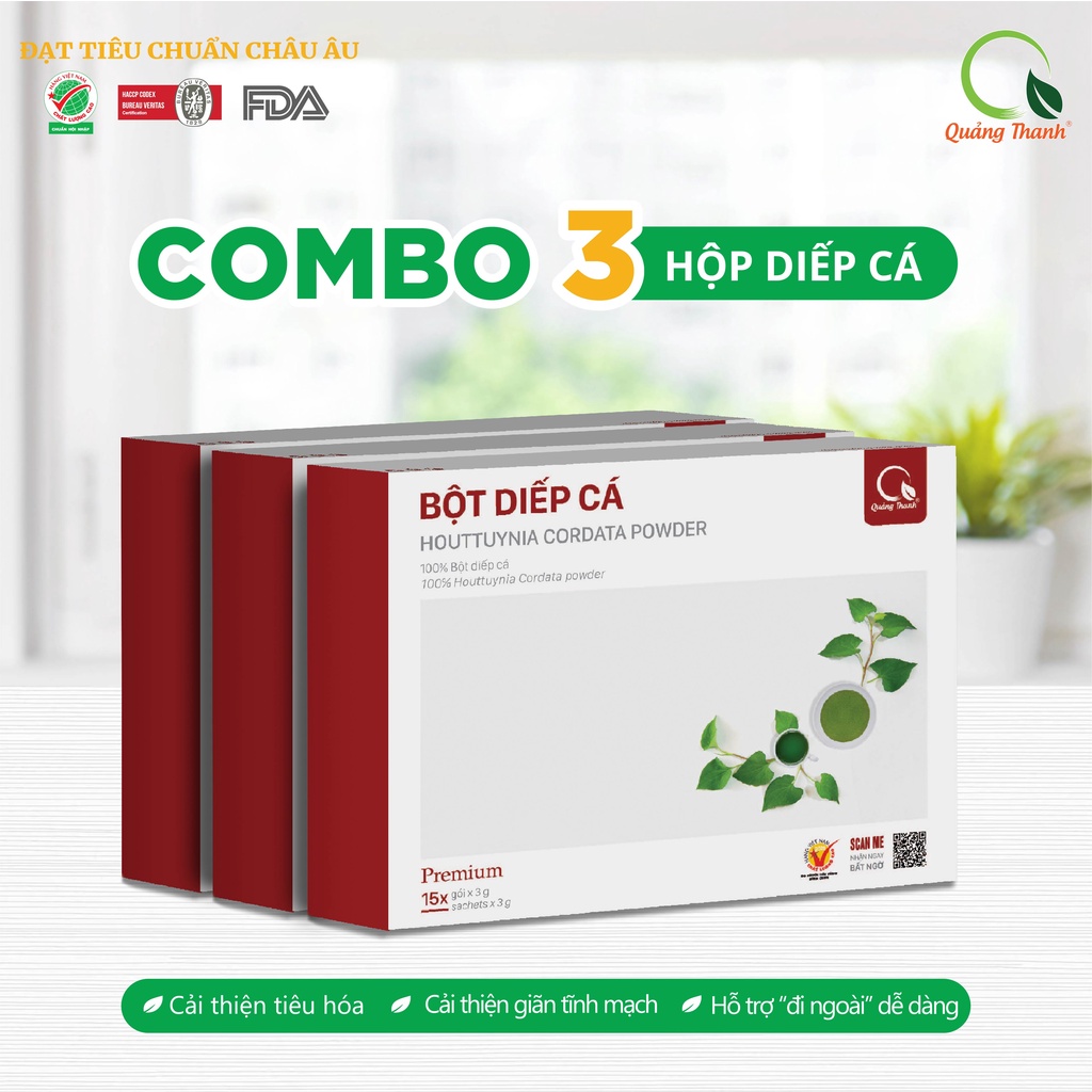 Combo Hộp Bột Diếp Cá Quảng Thanh (3g x 15 tuýp) - Mát gan, hỗ trợ các vấn đề về tiêu hóa - Hàng Chính Hãng