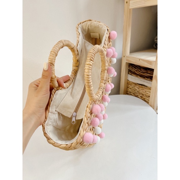 Kho sản xuất bán sỉ túi lục bình đan mắt cáo cầm tay có lót vải dùng để chụp ảnh, đi biển