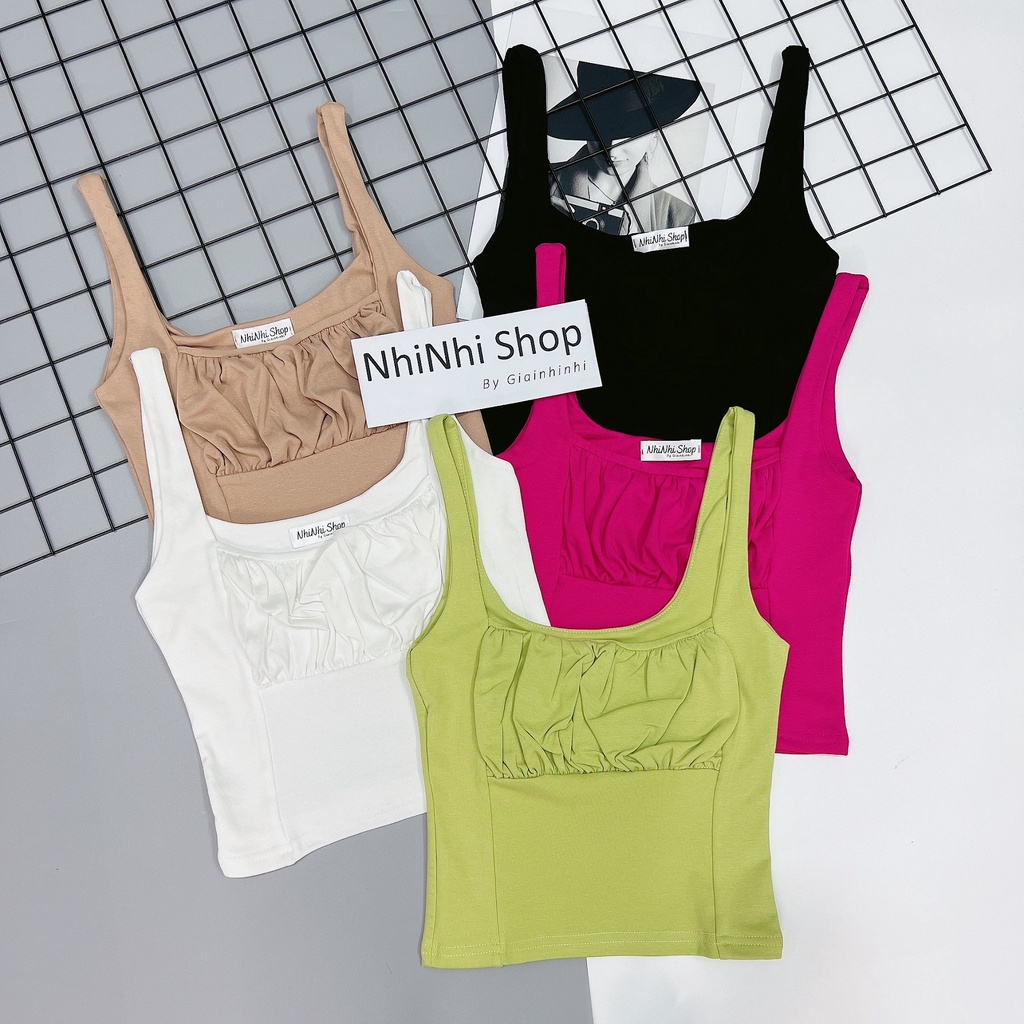 Áo hai dây rúm ngực dáng ôm body, Áo thun kiểu 2 dây sexxy dáng ngắn AT1058 - NhiNhi Shop