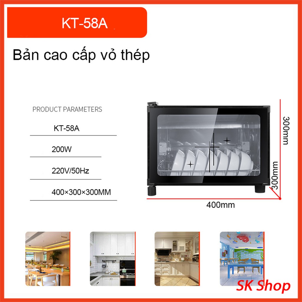 Tủ sấy bát đĩa [ảnh thật, video] , tủ sấy bát gia đình KT-58A dung tích 58L