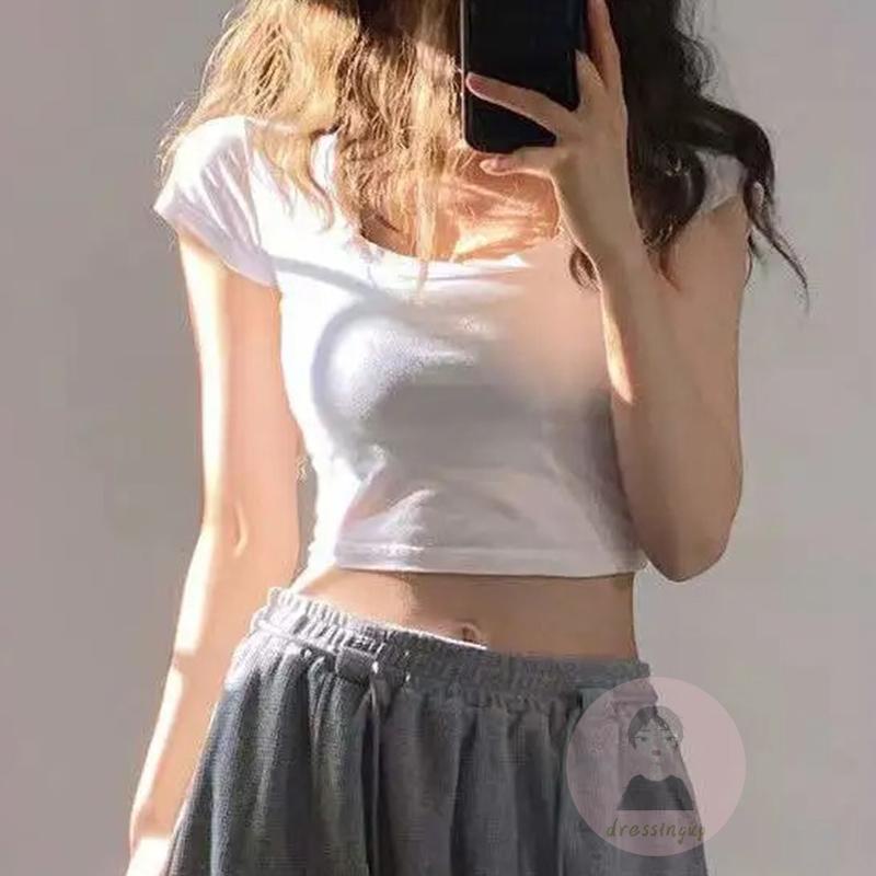 Áo Thun Tay Ngắn Cổ Chữ U Màu Sắc Trơn Thời Trang Mùa Hè Dành Cho Nữ