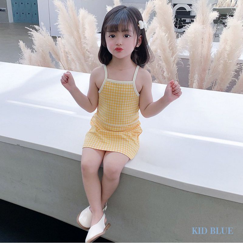 Set Áo Thun Ngắn Tay + Chân Váy Yếm Kẻ Sọc Thời Trang Cho Bé Gái