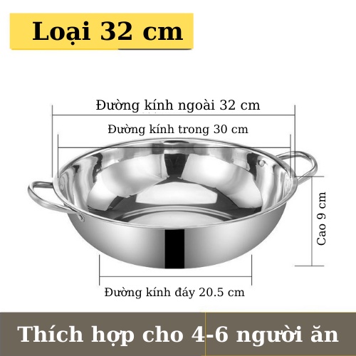 Nồi lẩu 2 ngăn 32cm có nắp kính, nồi lẩu inox 2 ngăn vung kính size 32cm nấu được bếp từ, bếp gas Bảo hành 12 tháng