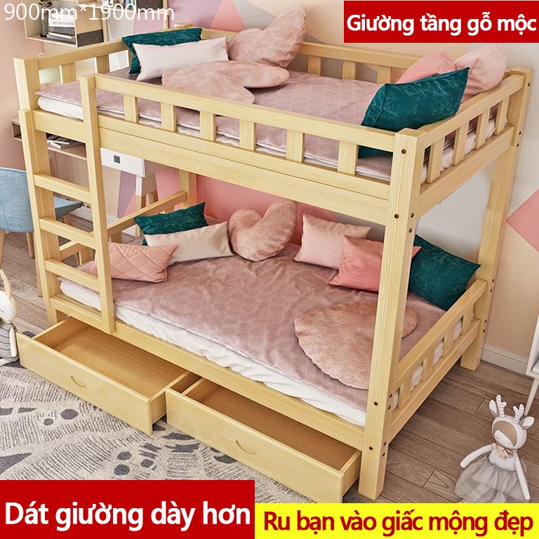 Giường tầng gỗ mộc giường đôi cao thấp trẻ em người lớn căn hộ nhỏ, ký túc xá, phòng trọ FU128