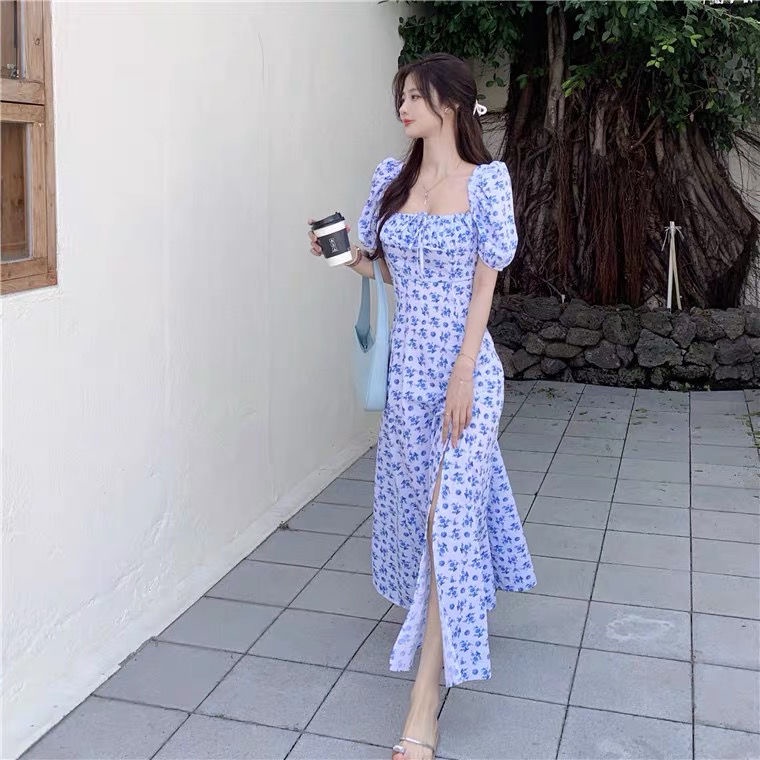 Đầm Hoa Tay Phồng Thời Trang Retro Cho Nữ
