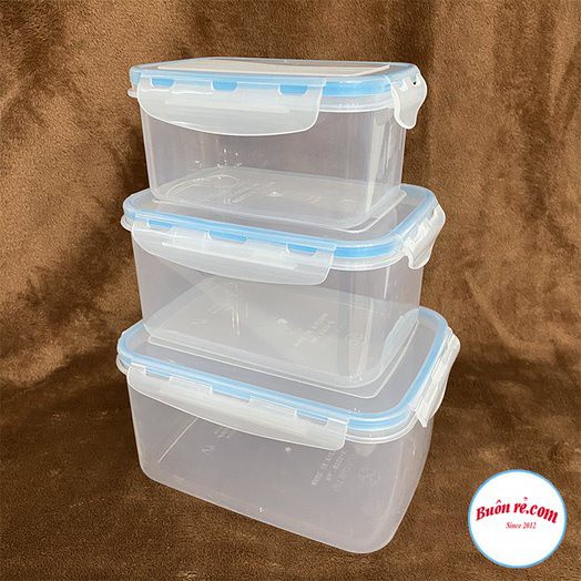 Bộ 3 hộp đựng thực phẩm Việt Nhật có khóa cài chắc chắn (MS:6535) - 01433 - Hộp bảo quản thức ăn, hộp trữ đông, quay lò