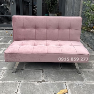 Sofa bed mini 1m2 chất vải nhung hồng phấn giao hàng toàn quốc