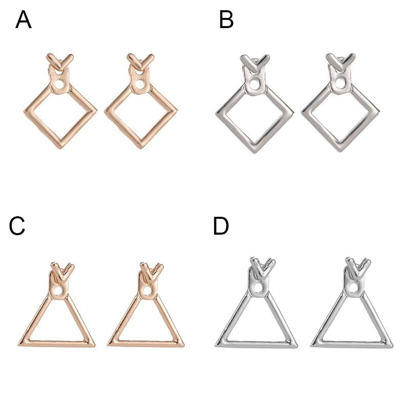 Bông tai kim loại thiết kế hình học phong cách retro cho nữ