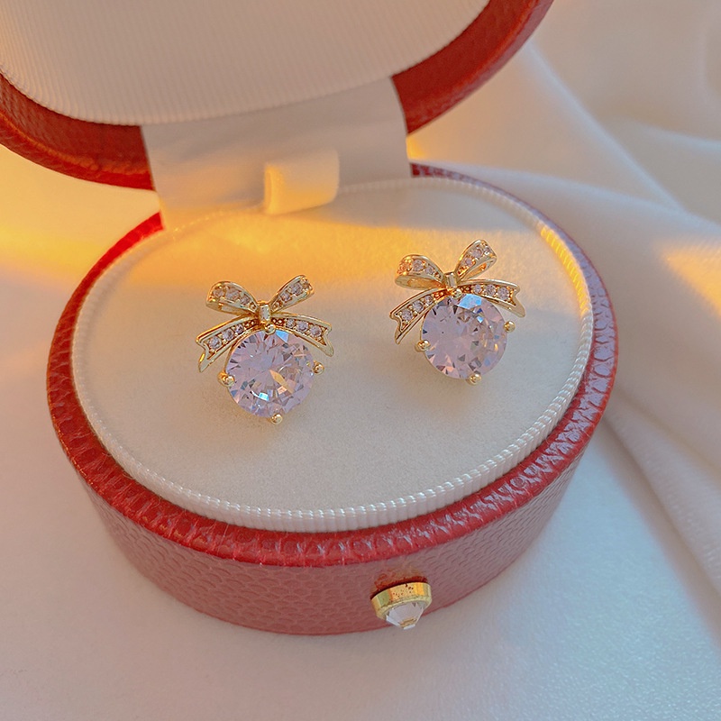 Khuyên Tai Bạc 2022 Hình Nơ Nhỏ Đính Đá Zircon Phong Cách Mới 2022