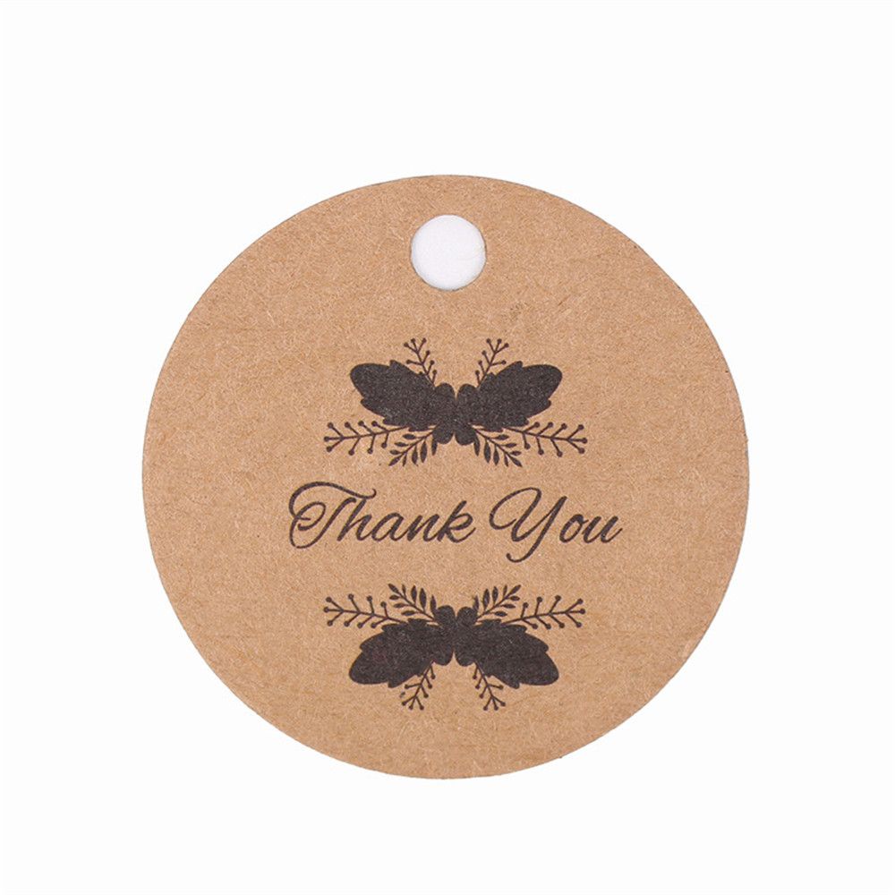 100 Miếng giấy kraft tròn in chữ Thank You màu nâu treo trang trí tiện dụng