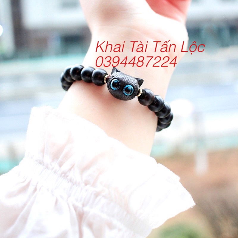 Vòng tay mèo đen mắt xanh gỗ mun tài Lộc và bình an