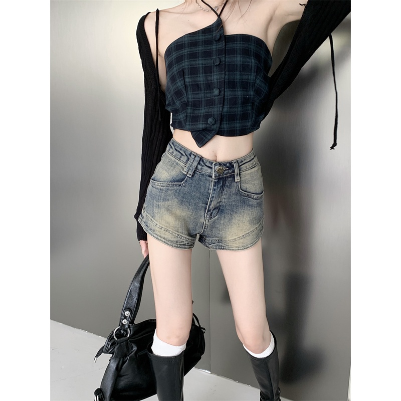 Quần Short denim Thời Trang retro Đơn Giản Dễ Phối Đồ Kiểu Hàn Quốc