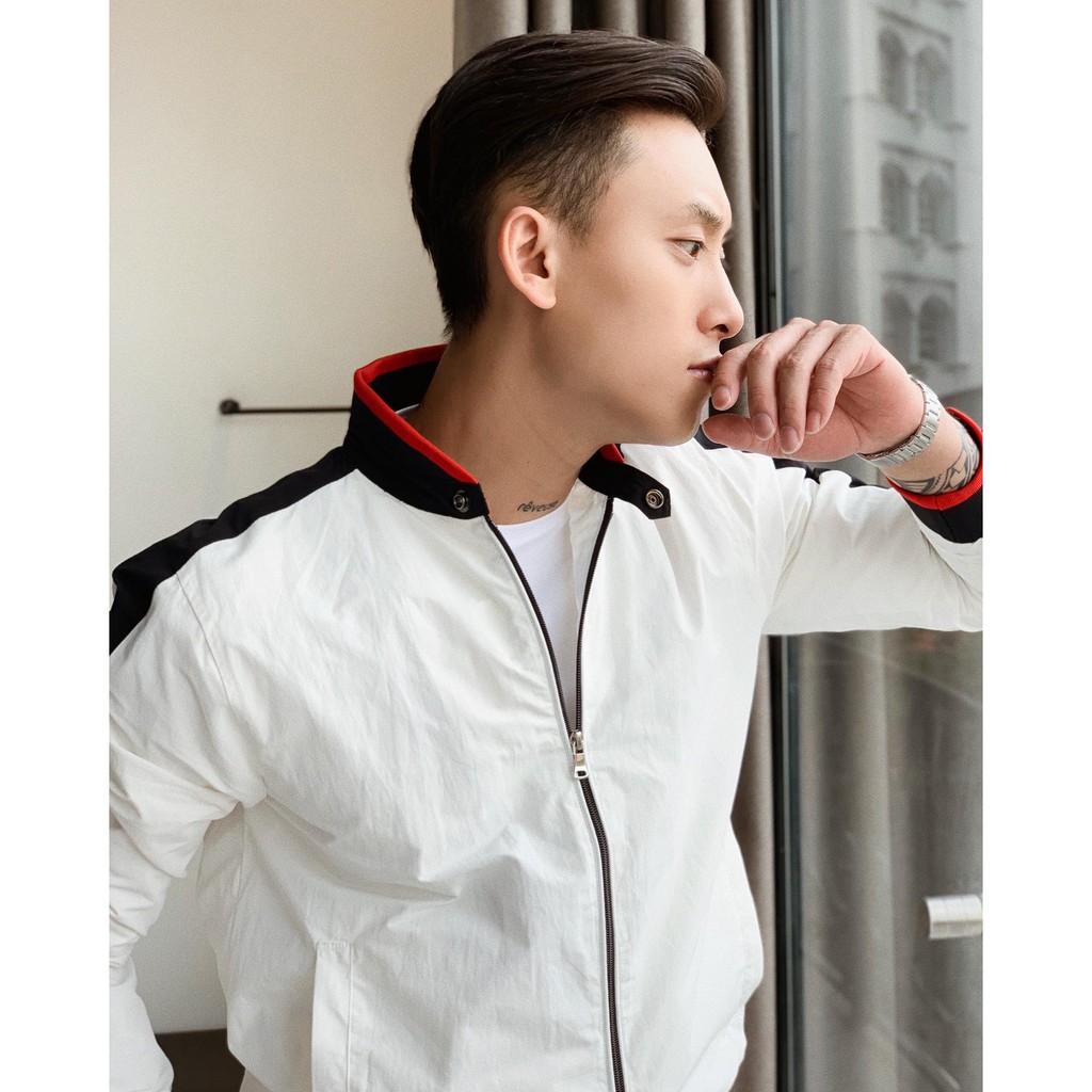 Áo khoác dù Man Collection màu trắng phối viền đỏ chất liệu dù cao cấp dày dặn, hàng chính hãng thiết kế sang trọng AK00