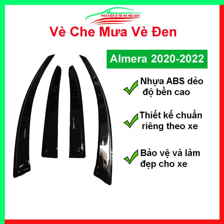 Vè che mưa cho xe ô tô Nissan Almera 2020-2022 vè đen bảo vệ trang trí xe