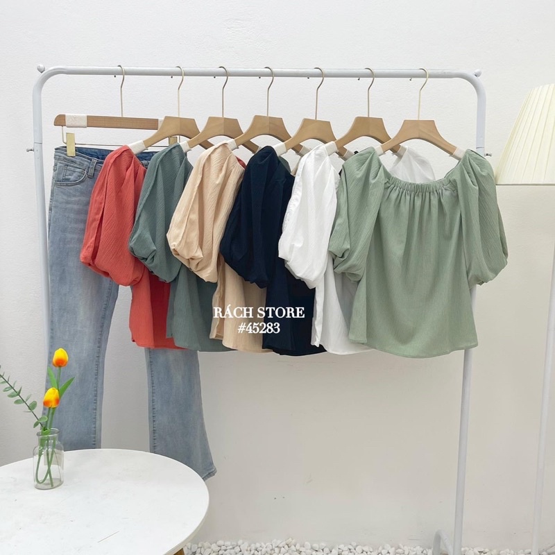 [RÁCH STORE] ÁO KIỂU trễ vai bo trơn tay phồng