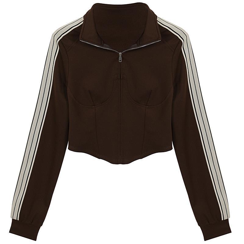 Áo Sweater Tay Dài Kẻ Sọc Phối Khóa Kéo Thời Trang Đường Phố Cá Tính Cho Nữ