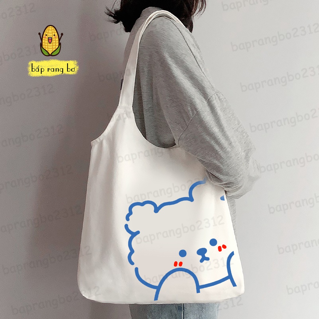 TÚI VẢI TRÒN GẤU MỤP CUTE VẢI DỆT CANVAS CÓ TÚI CON