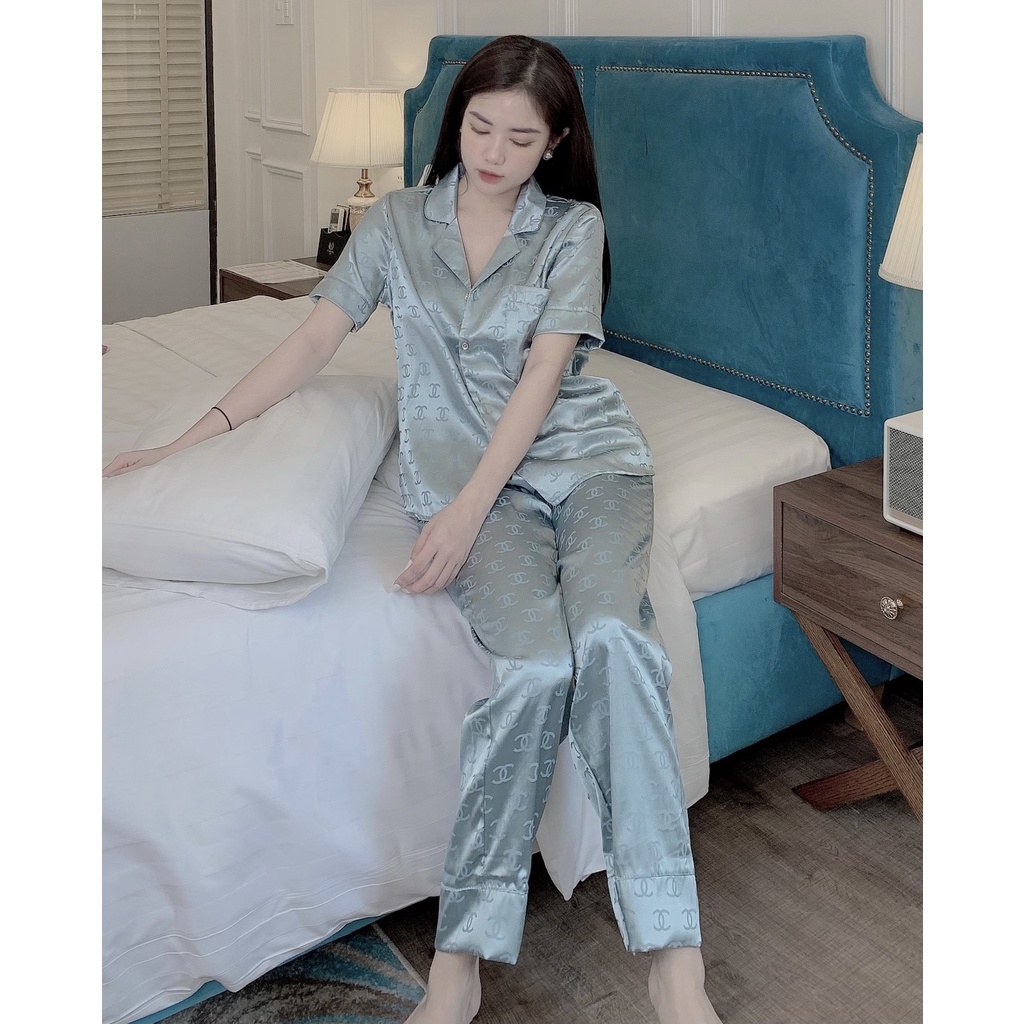 Bộ Đồ Ngủ, Đồ Bộ Pijama Lụa Gấm Tay Ngắn, Quần Dài Họa Tiết Đơn Giản, Chất Vải Cao Cấp - 𝑴𝑰𝑵𝑺𝑯𝑶𝑷 | BigBuy360 - bigbuy360.vn