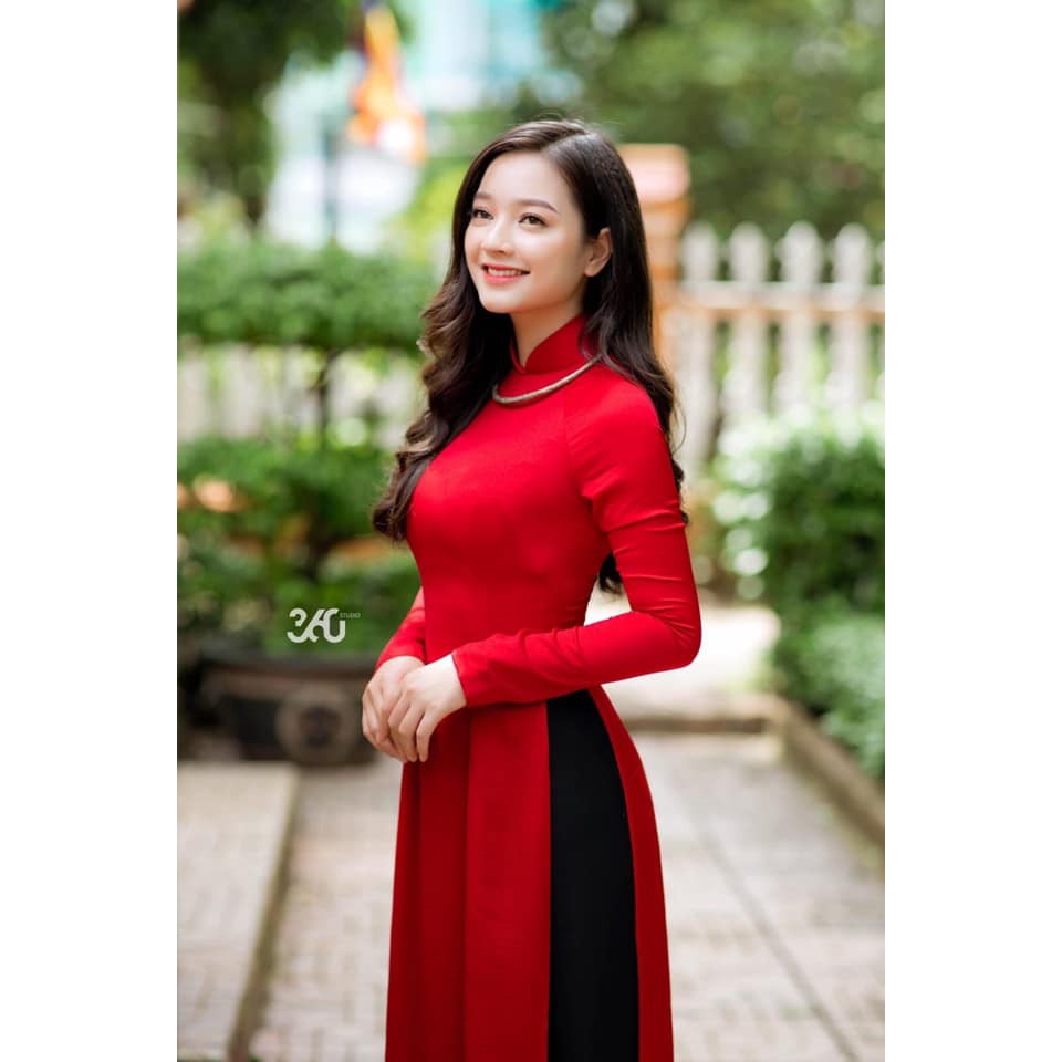 Vải may áo dài hàng dệt lụa đỏ trơn mềm rủ mặc mát có anh thât